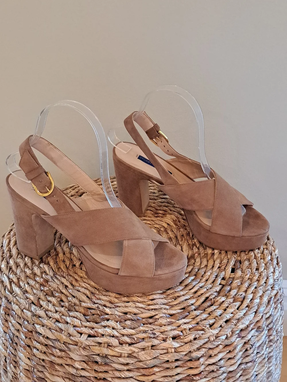 Stuart Weitzman Womens Luxury Jerry Camel Suede Platform Slingback 4.25